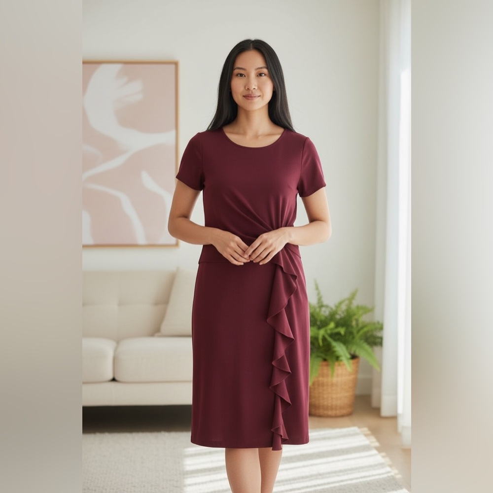 AISIZE Vintage Redefined Women’s Size Medium Burgundy Bodycon Ruffled Dress